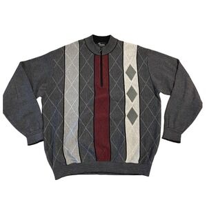 Tosani Canada‎ Men's Argyle Quarter Zip Long Sleeve Sweater Size L G